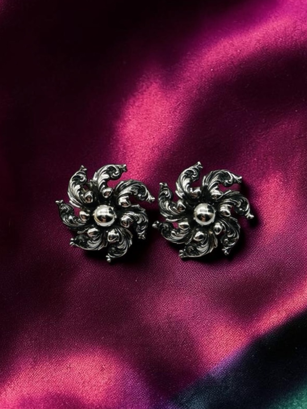 Vintage / Antique Signed Guglielmo Cini Sterling Silver Swirl Earrings ~Clip On